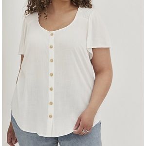 Flutter Sleeve Blouse Textured Stretch Rayon - White